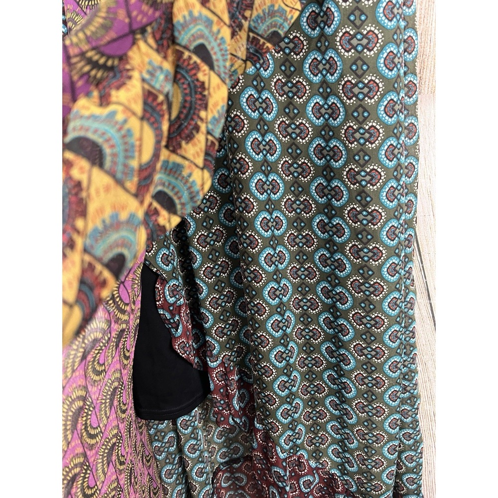 Women Mixed Print Patchwork Faux Wrap Maxi Dress 22/24W Bell Sleeve Boho Artsy - Picture 6 of 8
